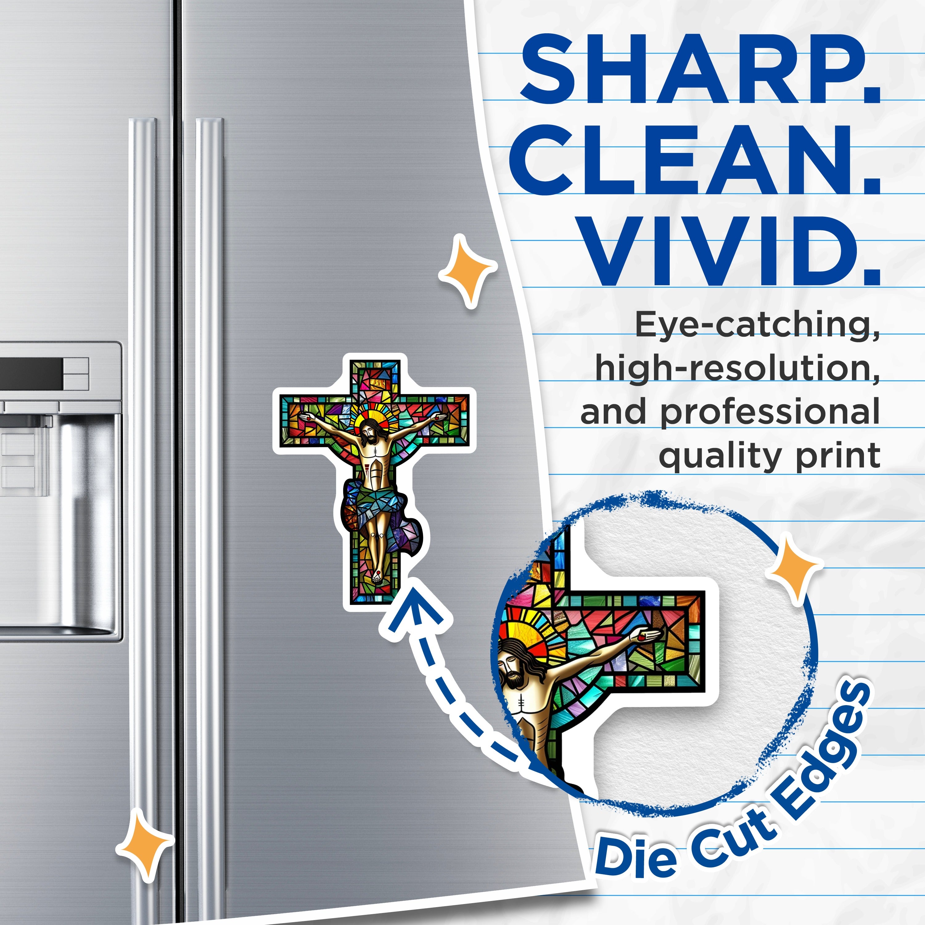 (2 Pack) Stained Glass Crucifix Magnets - Christian Religious Decor - Faith Art Refrigerator Magnet - 5 Inches On Longest Side - Thick Durable Magnet - Made in USA - MAG39476