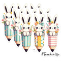 (3 Pack) Teacher Life Decals - Bunny Pencil Decals - Laptop Decor - 3 Inches On Longest Side - Easy Peel & Apply - Made in USA - 3MCS6916
