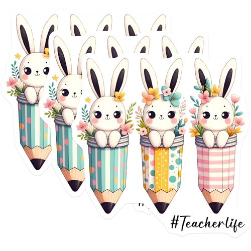 (3 Pack) Teacher Life Decals - Bunny Pencil Decals - Laptop Decor - 3 Inches On Longest Side - Easy Peel & Apply - Made in USA - 3MCS6916