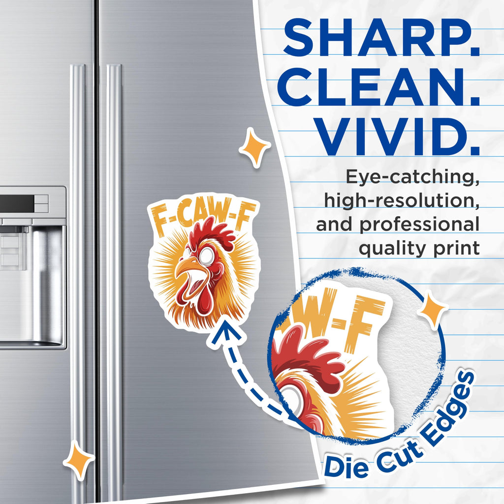 (2 Pack) Funny Chicken Magnets - F-CAW-F Design - Kitchen Refrigerator Magnets - 5" On Longest Side - Premium Magnet - for Cars, Refrigerators, Toolboxes, Lockers - Made in USA - MAG14408