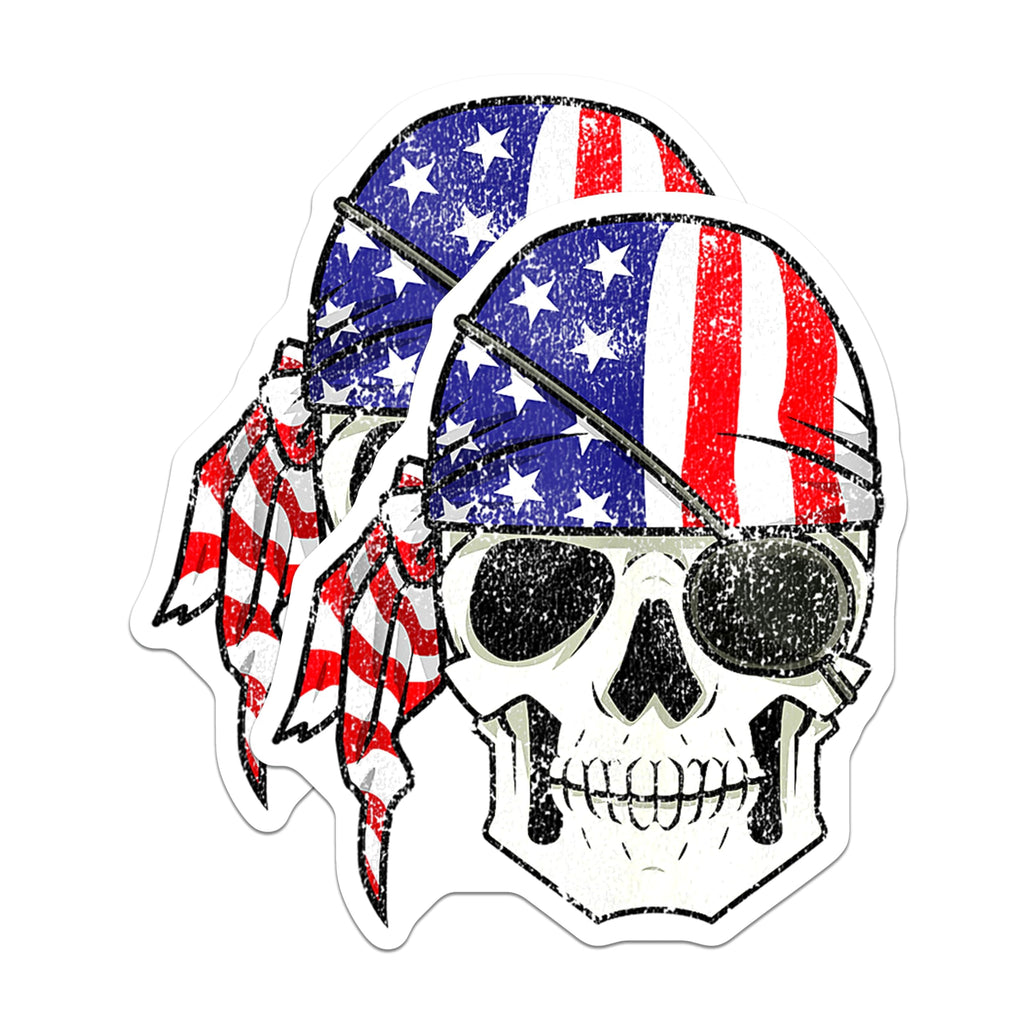 (2 Pack) Distressed American Flag Skull Magnets - Patriotic Rebel Skull Head - Veteran Biker Truck Magnets - 5 Inches On Longest Side - Thick Durable Magnet - Made in USA - MAG25296