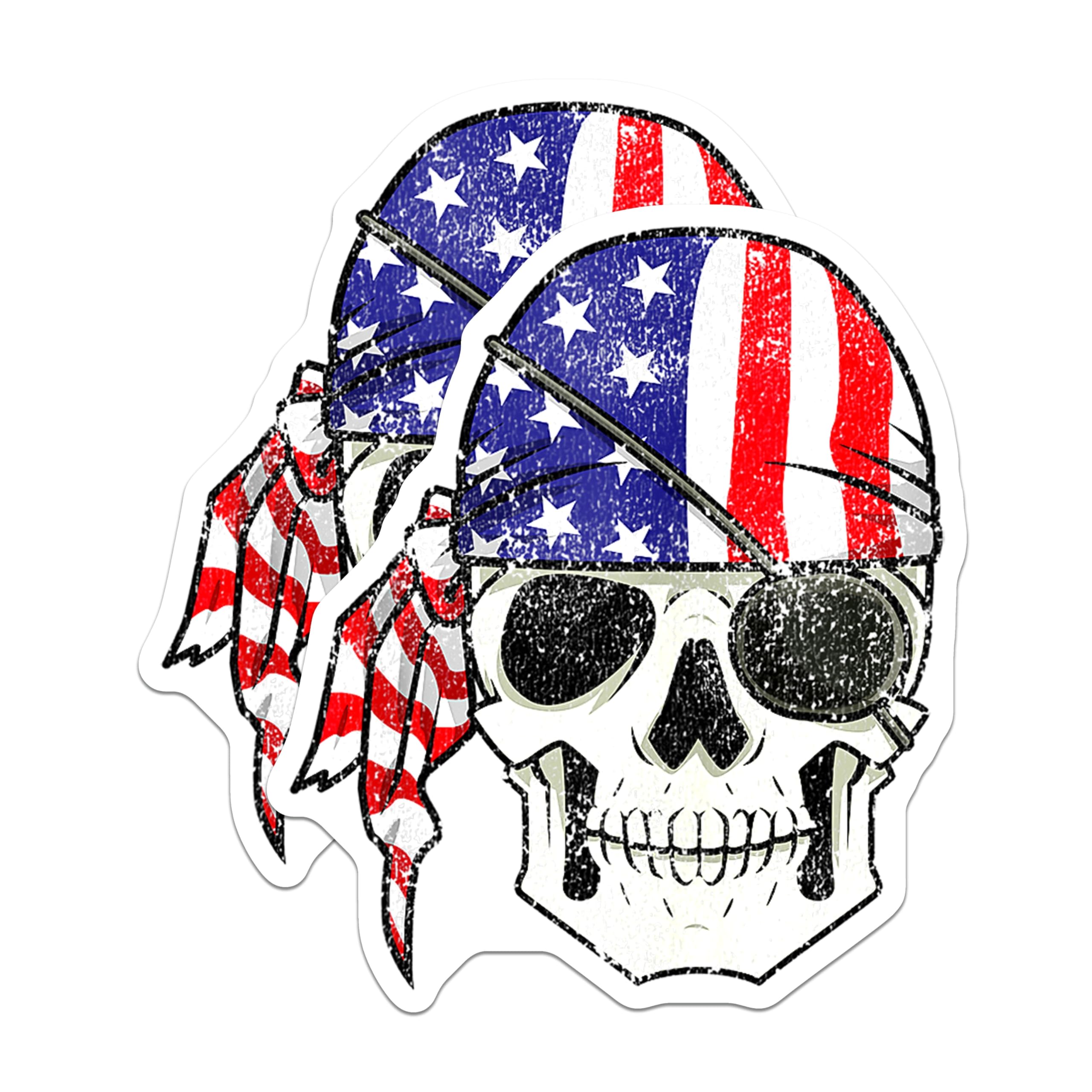 (2 Pack) Distressed American Flag Skull Magnets - Patriotic Rebel Skull Head - Veteran Biker Truck Magnets - 5 Inches On Longest Side - Thick Durable Magnet - Made in USA - MAG25296