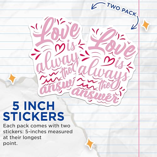 (2 Pack) Love is Always The Answer Stickers - Inspirational Quotes Stickers - Motivational Words Stickers - 5" On Longest Side - Sticks to Smooth Flat Surfaces - Made in USA - BMCS5154