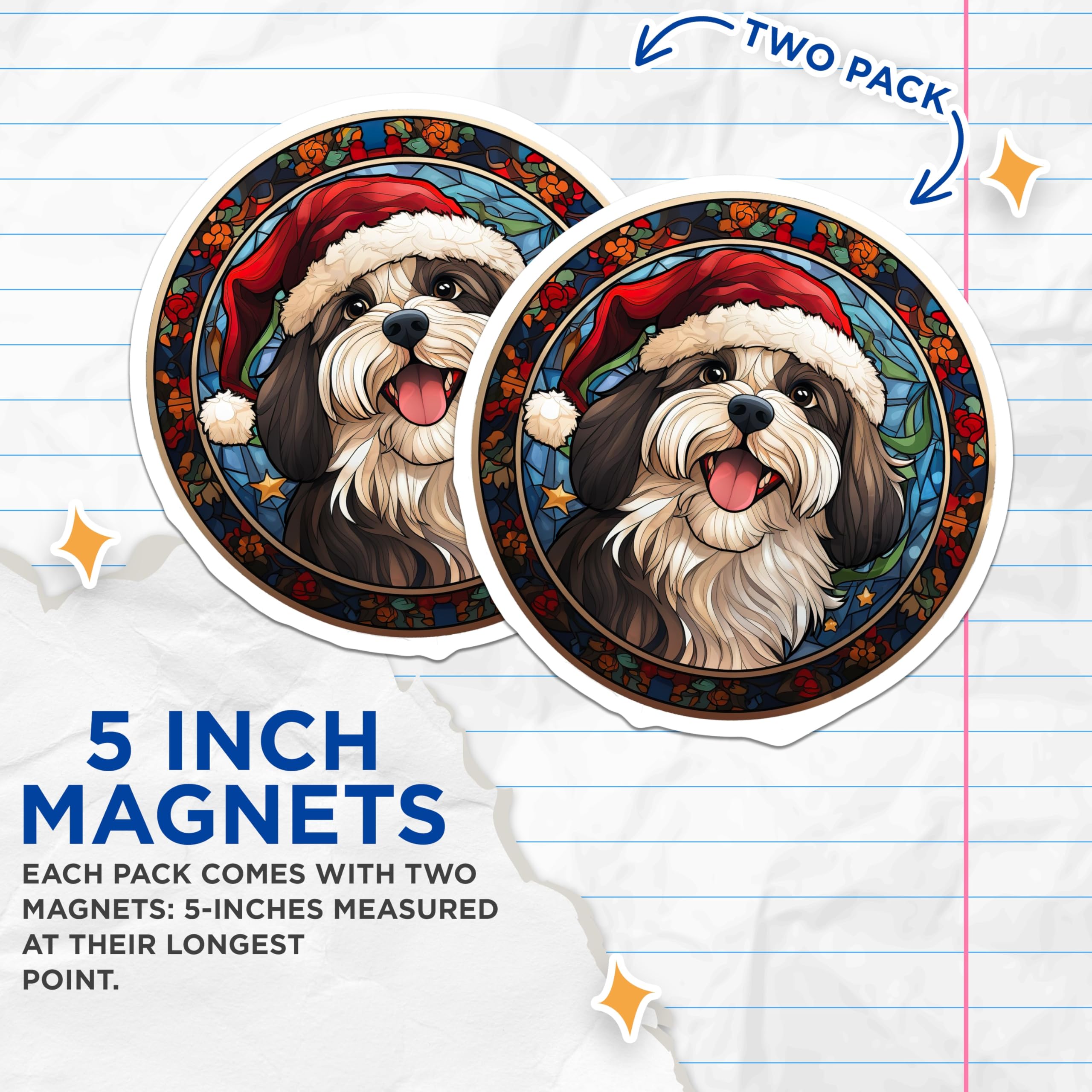 (2 Pack) Christmas Dog Magnets - Stained Glass Pet Decor - Holiday Dog Lover Present - 5 Inches On Longest Side - Thick Durable Magnet - Made in USA - MAG29870