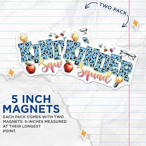 (2 Pack) Teacher Classroom Magnets - Leopard Print Kinder Squad - School Decor - 5" On Longest Side - for Cars, Fridges, Toolboxes - Made in USA - MAG8051