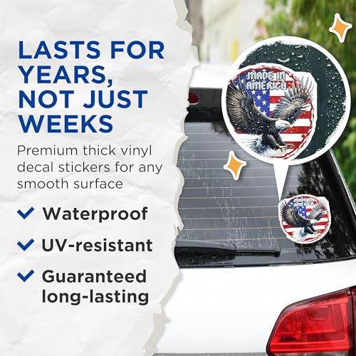 (2 Pack) American Eagle Stickers - Made in America - Patriotic Decal - Wildlife Art - USA Flag - 5" On Longest Side - Sticks to Smooth Flat Surfaces - Made in USA - BMCS7403
