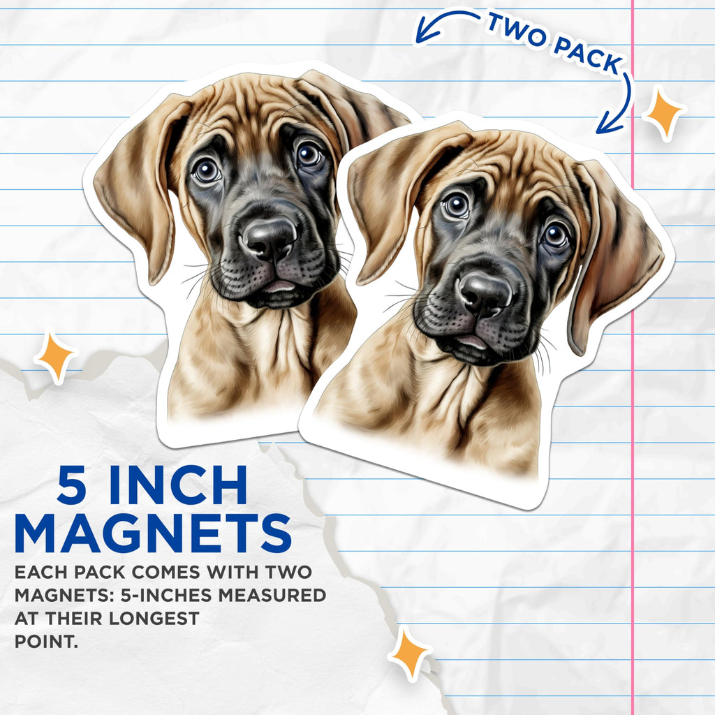 (2 Pack) Mastiff Puppy Magnets - Cute Fawn Puppy Decor - Dog Lover Refrigerator Magnets - 5 Inches On Longest Side - Thick Durable Magnet - Made in USA - MAG25755