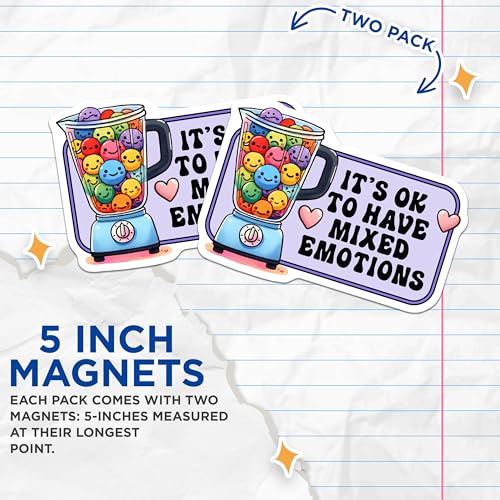(2 Pack) It's OK to Have Mixed Emotions Magnets - Cute Blender Magnets - Happy Face Magnets - 5" On Longest Side - for Cars, Refrigerators, Toolboxes, Lockers - Made in USA BMCS3252