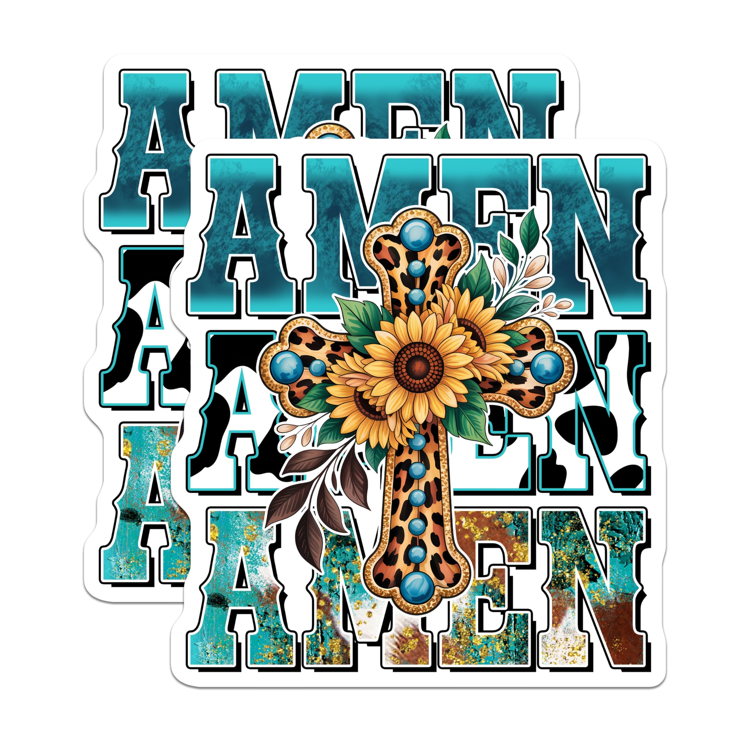 (2 Pack) Amen Christian Magnets - Sunflower Cross - Religious Magnet Set - 5" On Longest Side - Premium Magnet - for Cars, Refrigerators, Toolboxes, Lockers - Made in USA - MAG14951