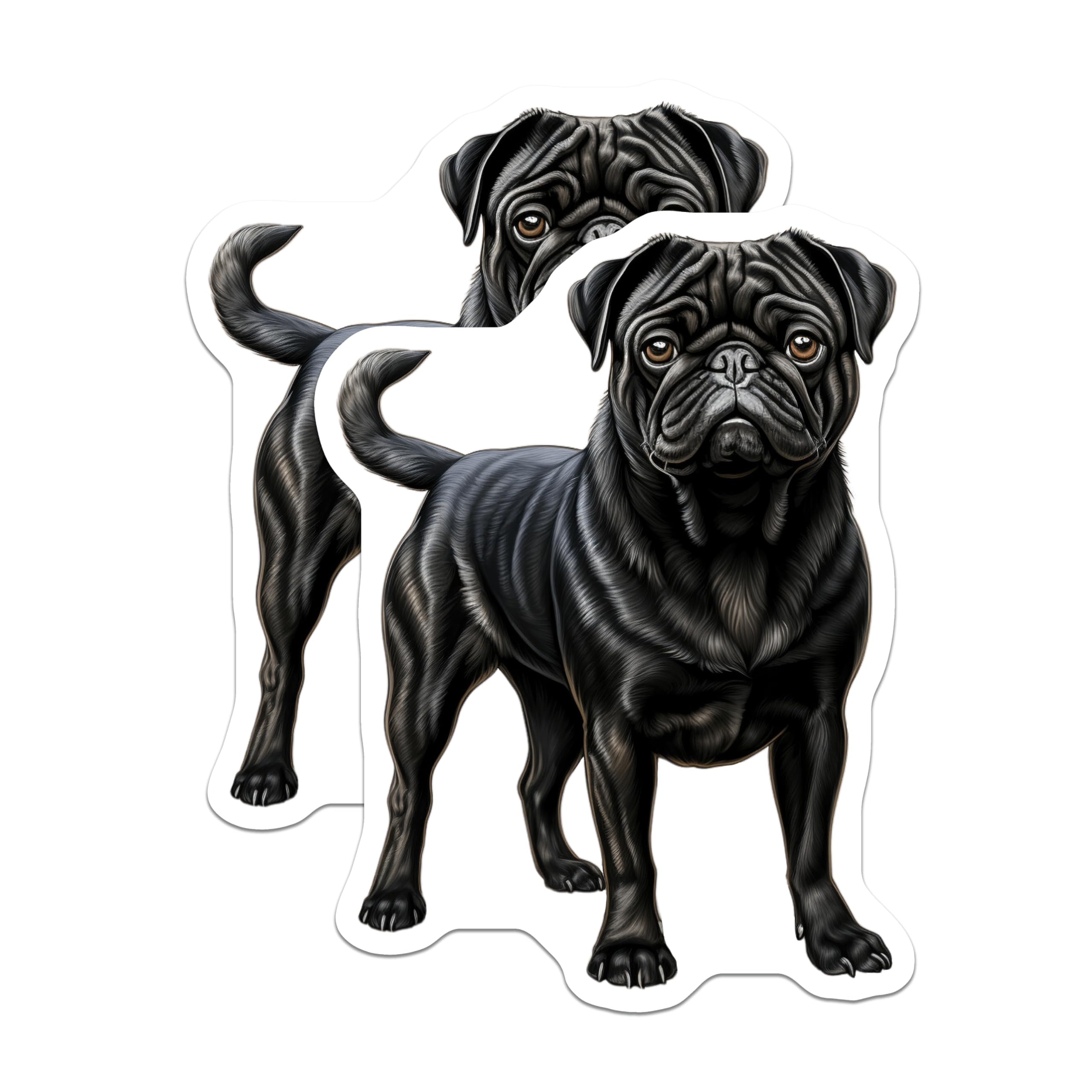 (2 Pack) Black Pug Dog Magnets - Pet Lover Refrigerator Decor - Cute Animal Art Home Accessory - 5 Inches On Longest Side - Thick Durable Magnet - Made in USA - MAG26581