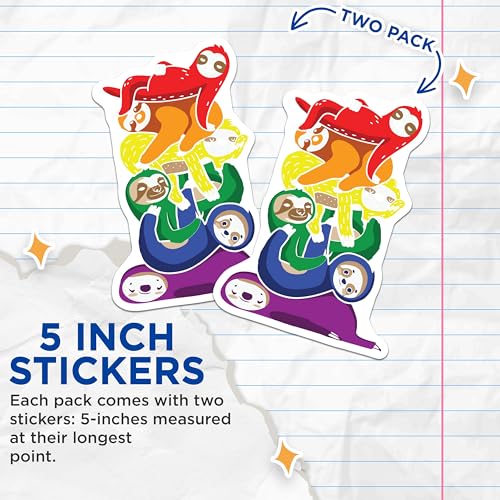 (2 Pack) Cute Sloth Stickers - Colorful Sloth Stack - Animal Themed Vinyl Decals - Laptop and Water Bottle Accessories - 5" On Longest Side - Sticks to Smooth Flat Surfaces - Made in USA - BMCS4714