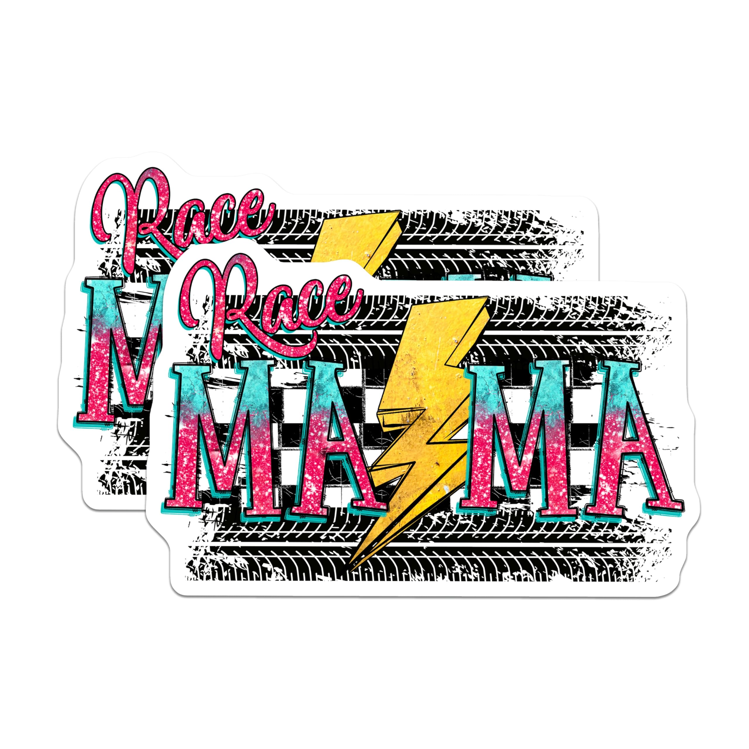 (2 Pack) Race Mama Magnets - Motorsports Mom Decor - Racing Fan Accessories - Lightning Bolt Theme - Speed Enthusiast - 5 Inches On Longest Side - Thick Durable Magnet - Made in USA - MAG24081