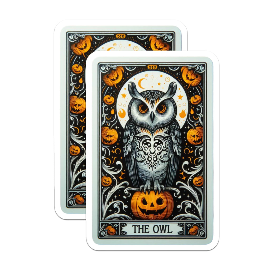 (2 Pack) Halloween Owl Magnets - Spooky Tarot Card Art - Jack O Lantern Decor - Mystic Autumn Refrigerator Art - 5 Inches On Longest Side - Thick Durable Magnet - Made in USA - MAG20471
