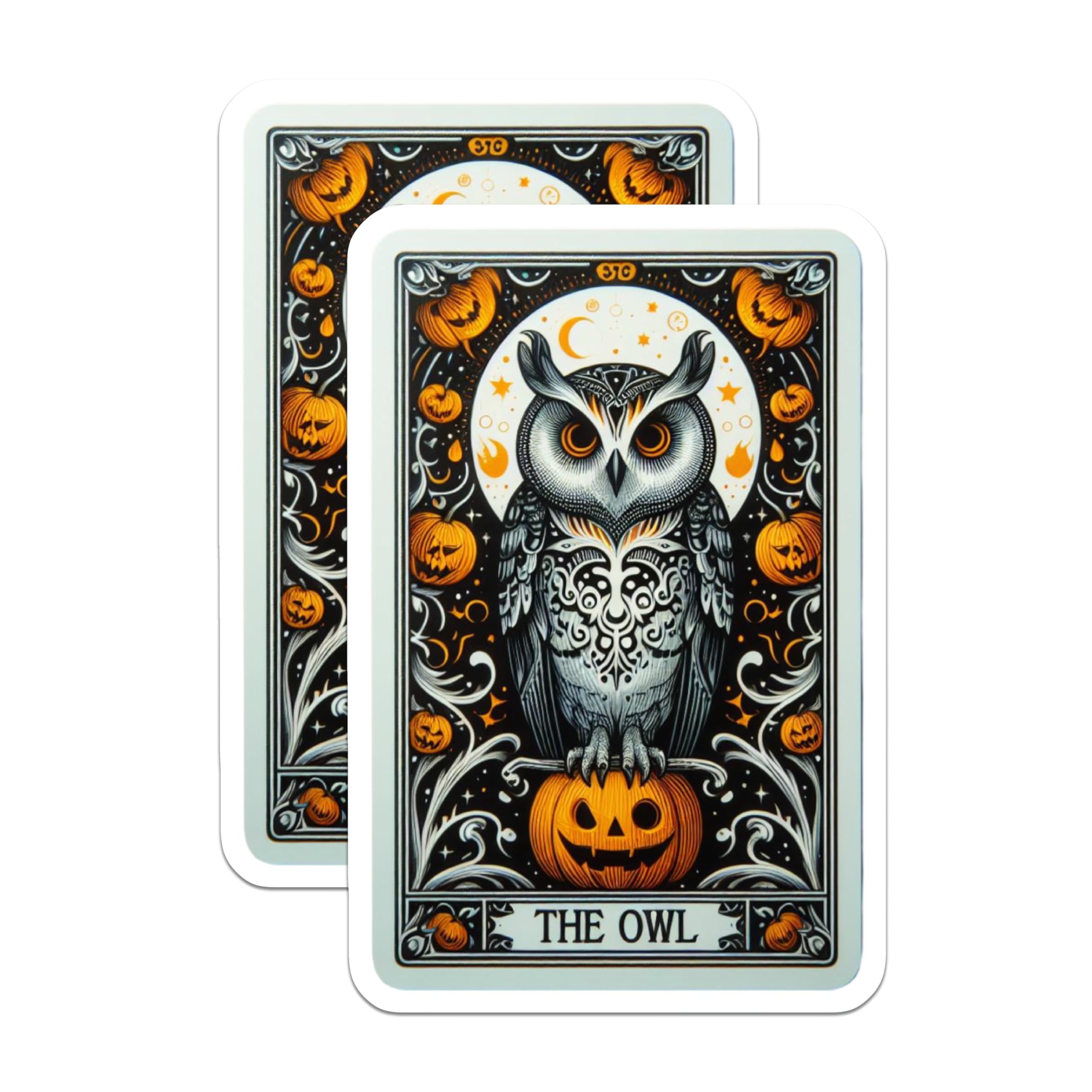 (2 Pack) Halloween Owl Magnets - Spooky Tarot Card Art - Jack O Lantern Decor - Mystic Autumn Refrigerator Art - 5 Inches On Longest Side - Thick Durable Magnet - Made in USA - MAG20471