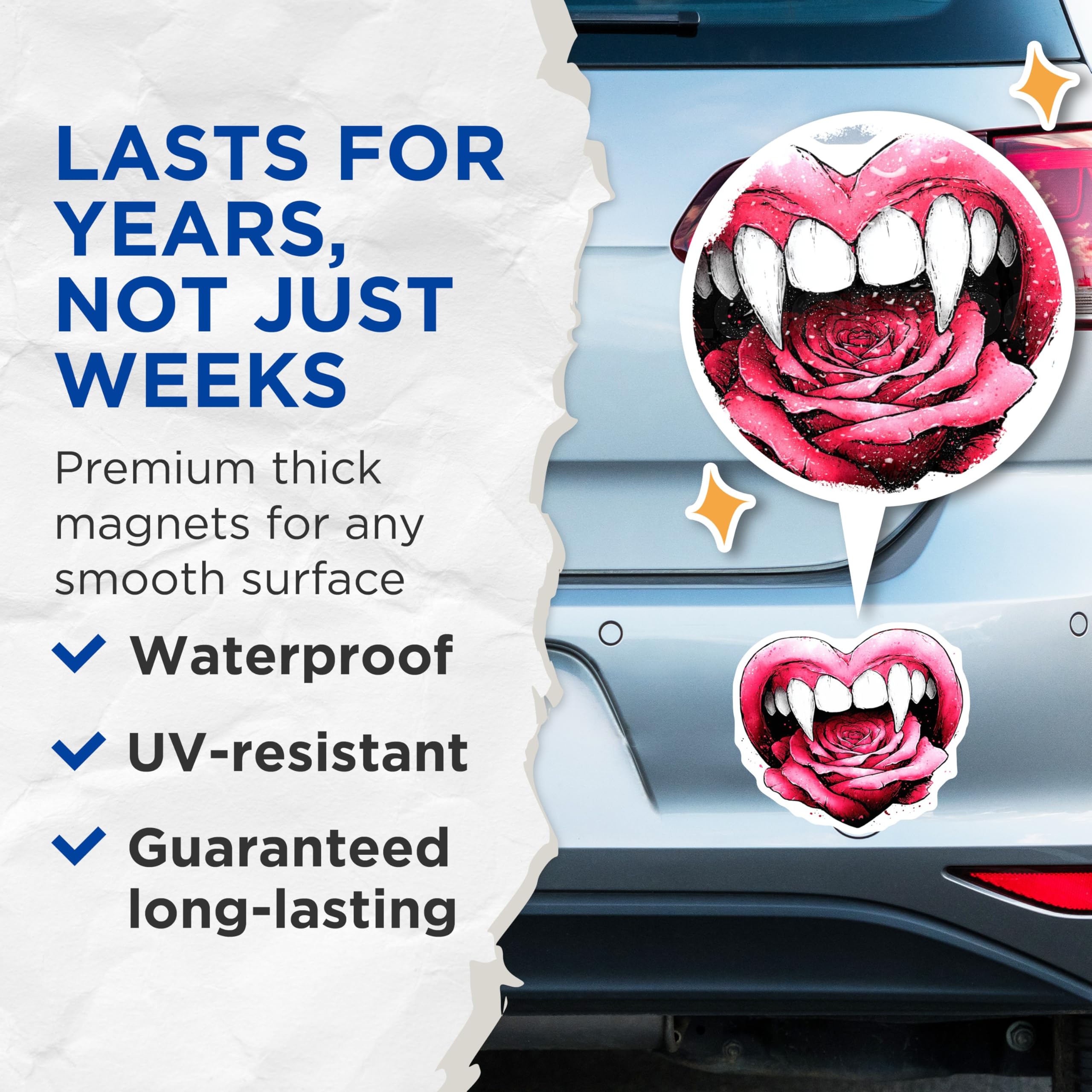 (2 Pack) Vampire Heart Magnets - Gothic Rose Love Art - Fanged Lips Decor - 5 Inches On Longest Side - Thick Durable Magnet - Made in USA - MAG20924
