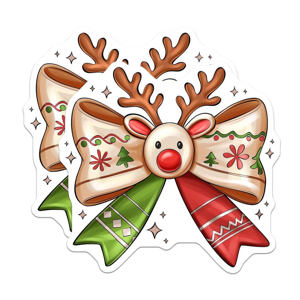 (2 Pack) Rudolph Reindeer Bow Magnets - Adorable Christmas Kitchen Decor - Festive Holiday Season Home Appliance Accent - 5 Inches On Longest Side - Thick Durable Magnet - Made in USA - MAG23956