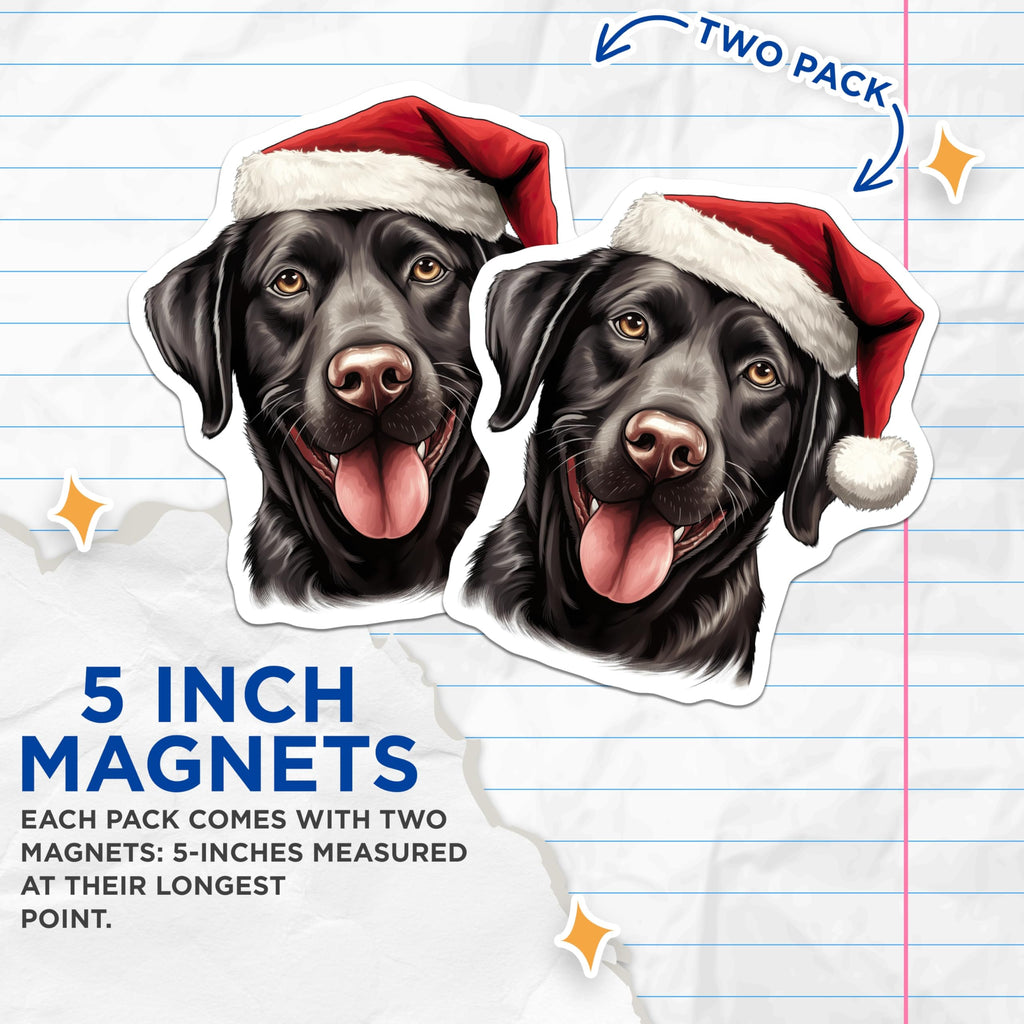 (2 Pack) Black Labrador Christmas Magnets - Santa Hat Dog Decor - Festive Pet Fridge Accessories - 5 Inches On Longest Side - Thick Durable Magnet - Made in USA - MAG29877