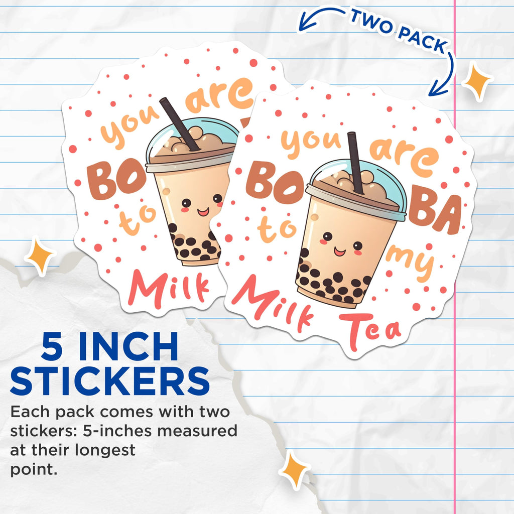 (2 Pack) Boba Milk Tea Stickers - Cute Bubble Tea - Kawaii Drink - 5" On Longest Side - Sticks to Smooth Flat Surfaces - Made in USA - BMCS7759