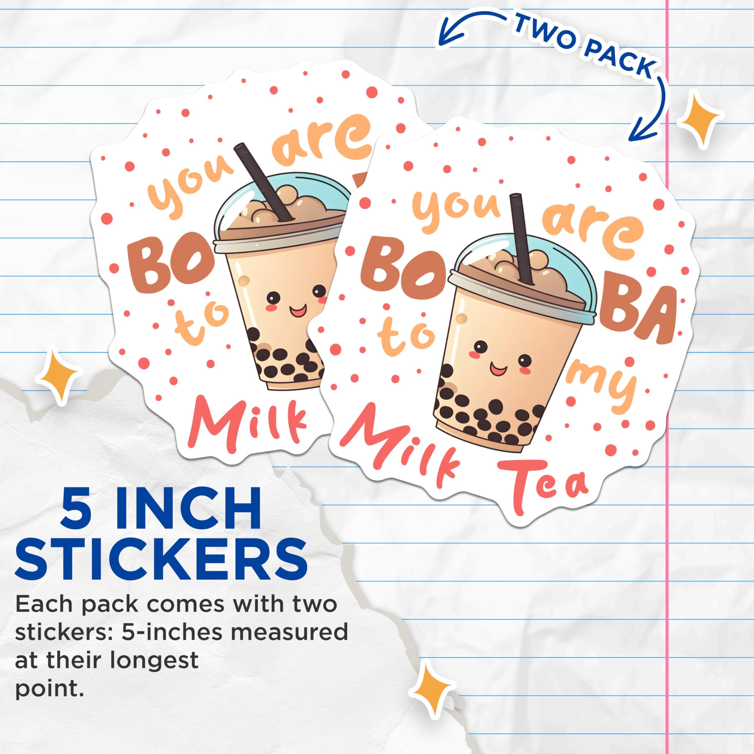 (2 Pack) Boba Milk Tea Stickers - Cute Bubble Tea - Kawaii Drink - 5" On Longest Side - Sticks to Smooth Flat Surfaces - Made in USA - BMCS7759