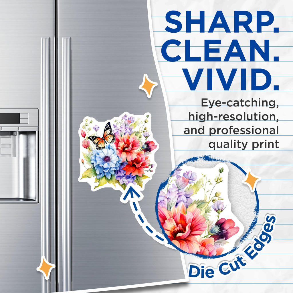 (2 Pack) Butterfly Floral Magnets - Watercolor Flowers - Botanical Fridge Decals - 5" On Longest Side - Premium Magnet - for Cars, Refrigerators, Toolboxes, Lockers - Made in USA - MAG15767