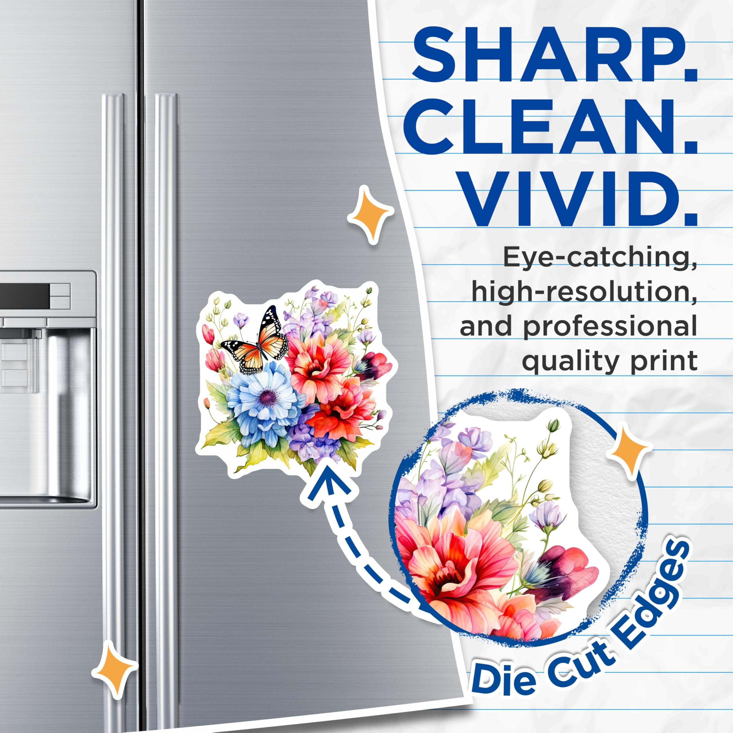 (2 Pack) Butterfly Floral Magnets - Watercolor Flowers - Botanical Fridge Decals - 5" On Longest Side - Premium Magnet - for Cars, Refrigerators, Toolboxes, Lockers - Made in USA - MAG15767