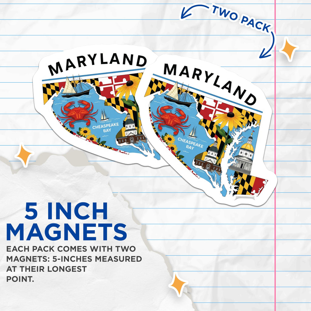 (2 Pack) Maryland Magnets - Chesapeake Bay - State Pride Souvenirs - 5" On Longest Side - Premium Magnet - for Cars, Refrigerators, Toolboxes, Lockers - Made in USA - MAG14345