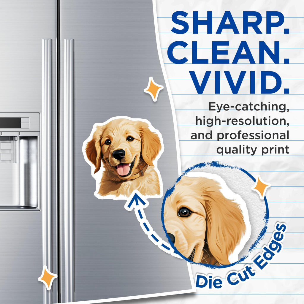 (2 Pack) Golden Retriever Puppy Magnets - Cute Dog Illustration - Pet Lover Decor - Puppy Art Fridge Magnet - 5 Inches On Longest Side - Thick Durable Magnet - Made in USA - MAG23703