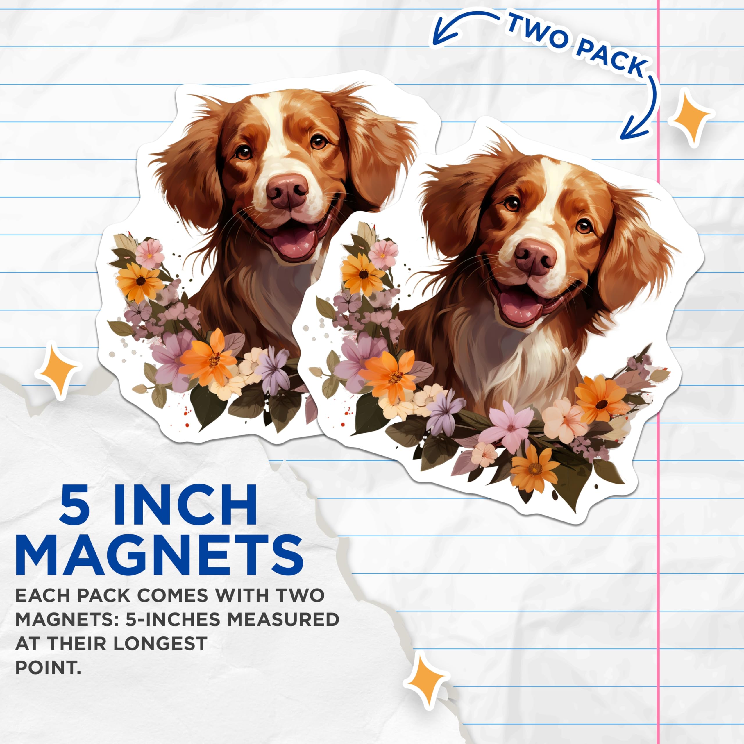 (2 Pack) Floral Dog Portrait Magnets - Dog Mom Refrigerator Decor - Happy Pet Animal Art - 5 Inches On Longest Side - Thick Durable Magnet - Made in USA - MAG30731