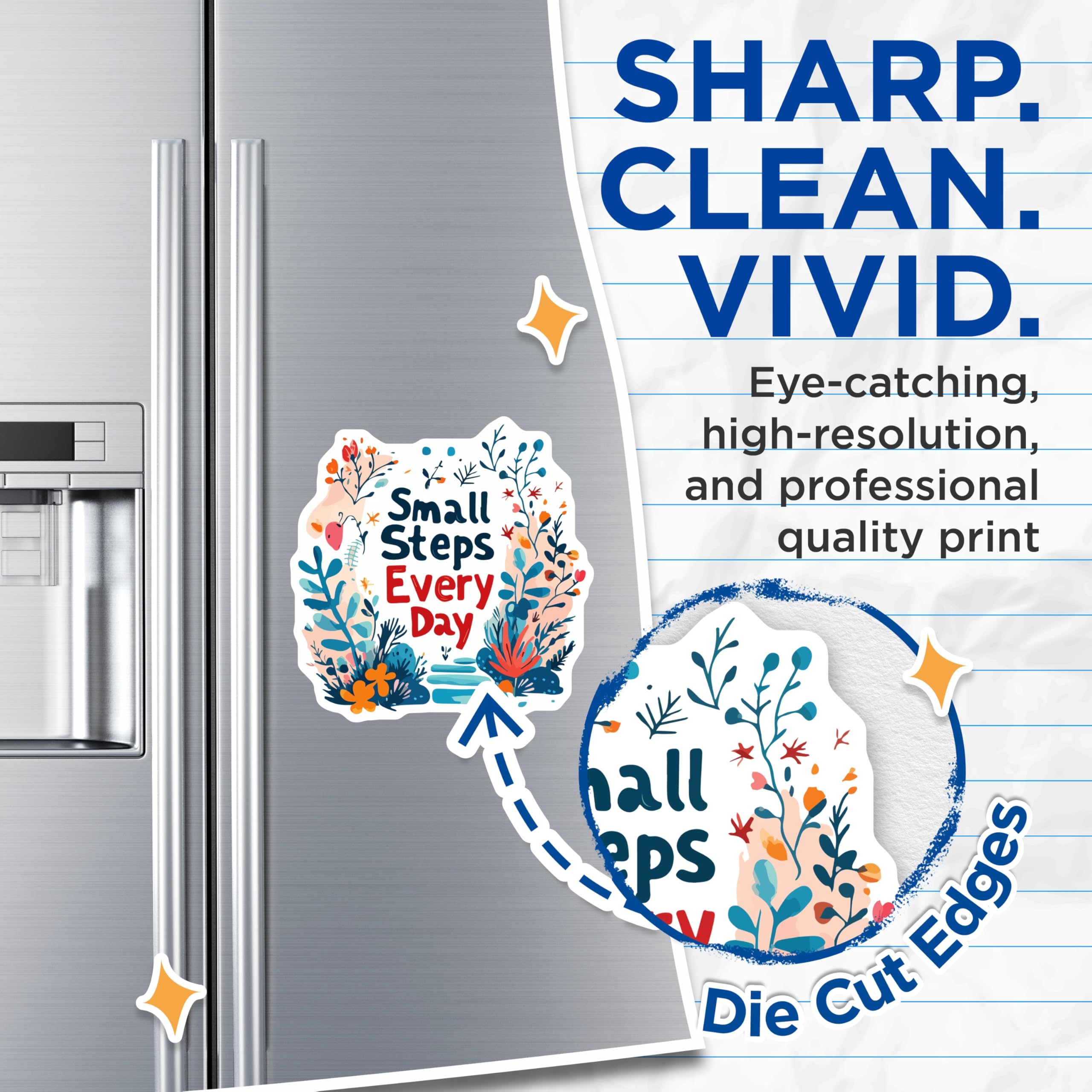 (2 Pack) Small Steps Every Day Magnets - Inspirational Floral Quote - Positive Affirmation Reminder - 5 Inches On Longest Side - Thick Durable Magnet - Made in USA - MAG19992