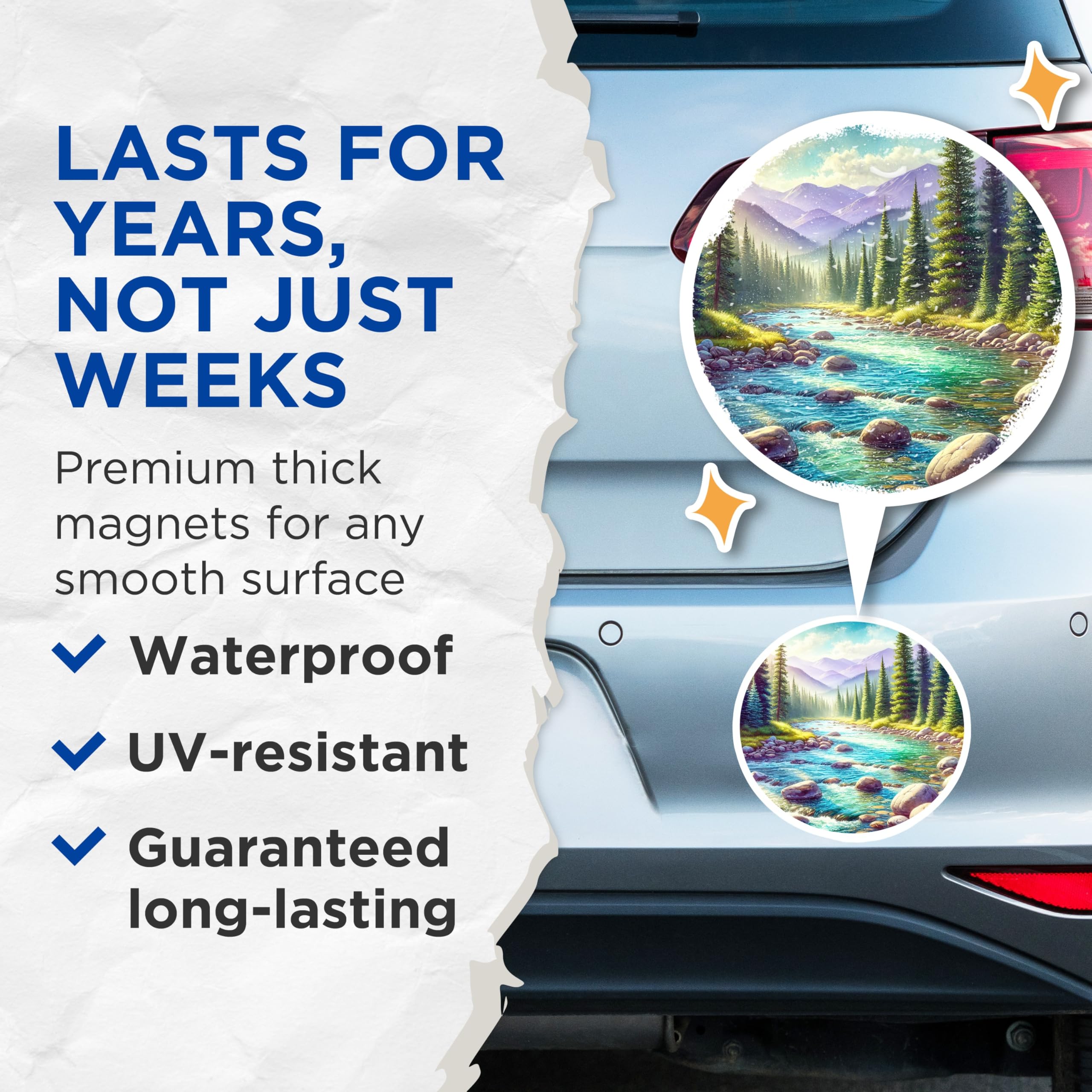 (2 Pack) River Magnets - Mountain Scene - Nature Lover Present - 5" On Longest Side - Premium Magnet - for Cars, Refrigerators, Toolboxes, Lockers - Made in USA - MAG18711