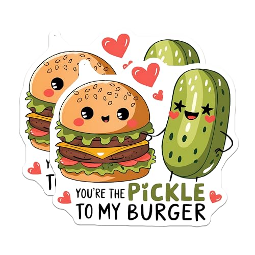 (2 Pack) Pickle to My Burger Stickers - Cute Food Friend Stickers - Adorable Lunch Stickers - 5" On Longest Side - Sticks to Smooth Flat Surfaces - Made in USA - BMCS5255