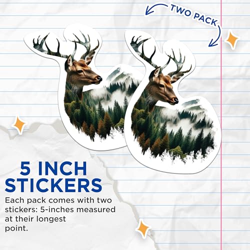 (2 Packs) Deer with Forest Background Stickers - Cool Nature Wilderness Nature Decals - 5 Inches On Longest Side - Premium Vinyl Decal - Sticks to Any Smooth Flat Surface - Made in USA - BMCS2269