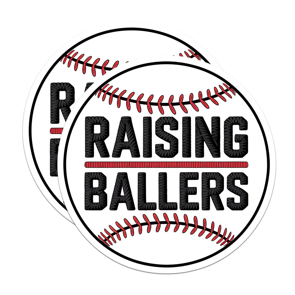 (2 Pack) Raising Ballers Magnets - Baseball Parent Decor - Sports Mom Dad Fridge Accents - 5 Inches On Longest Side - Thick Durable Magnet - Made in USA - MAG20848