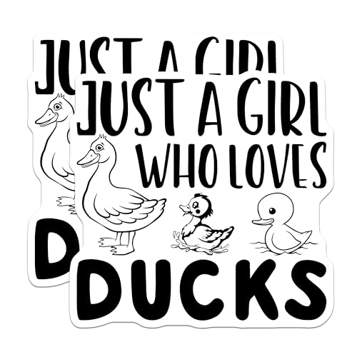 (2 Pack) Just a Girl Who Loves Ducks Stickers - Cute Duck Stickers - Animal Lover Stickers - 5" On Longest Side - Sticks to Smooth Flat Surfaces - Made in USA - BMCS5118