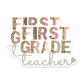(2 Pack) First Grade Teacher Stickers - Leopard Print Teacher Decal - Classroom Decor - 5" On Longest Side - Sticks to Smooth Flat Surfaces - Made in USA - BMCS8802