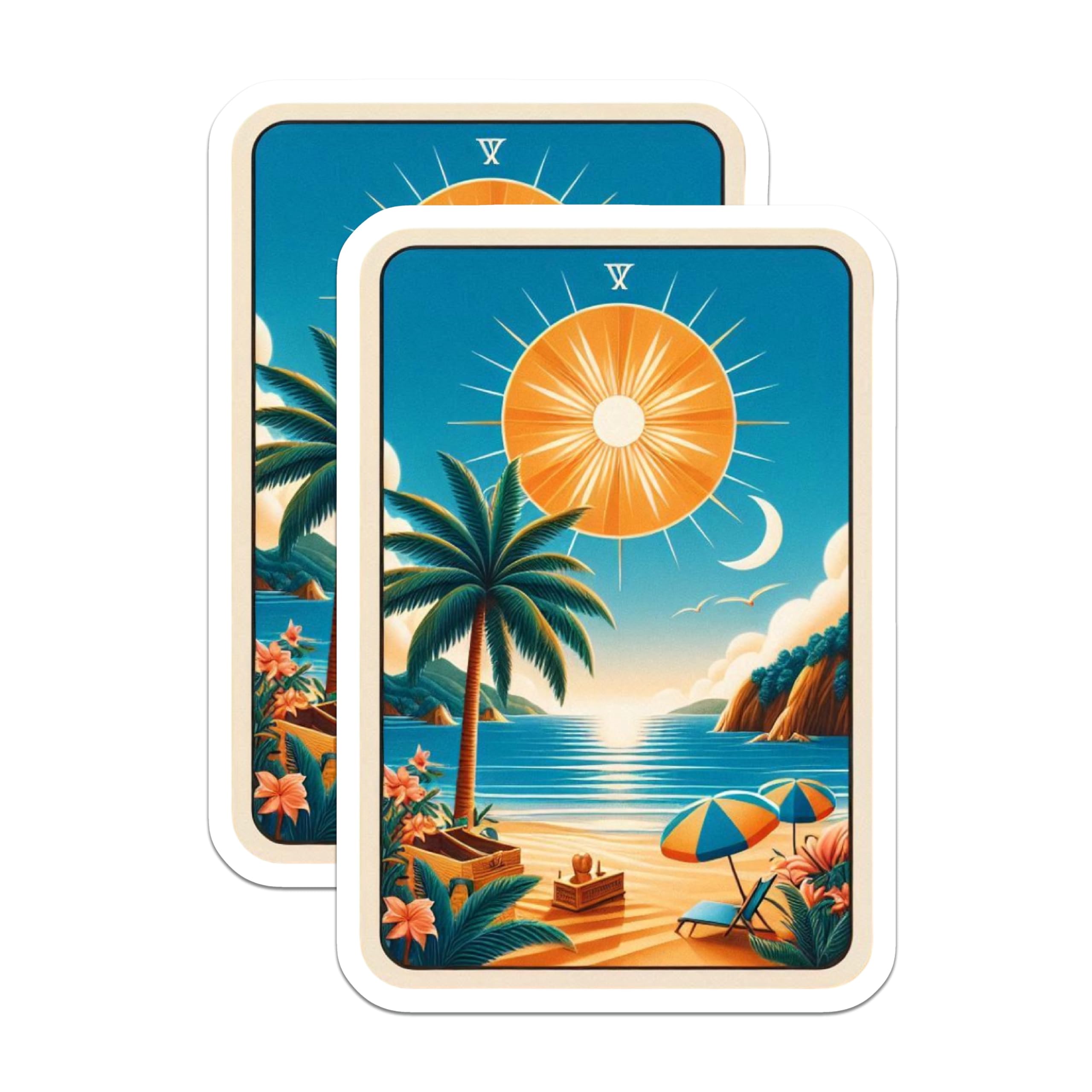 (2 Pack) Beach Tarot Card Magnets - Tropical Art Magnets - Sunny Beach Home Decor - 5" On Longest Side - Premium Magnet - for Cars, Refrigerators, Toolboxes, Lockers - Made in USA - MAG16279