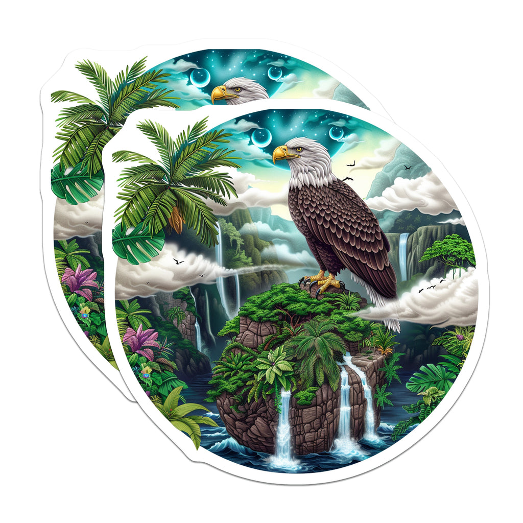 (2 Pack) Bald Eagle Magnets - Tropical Jungle Waterfall Art - Wildlife Fridge Locker Decor - 5 Inches On Longest Side - Thick Durable Magnet - Made in USA - MAG36095