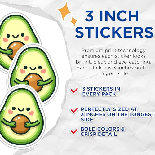 (3 Pack) Cute Avocado Decals - Laptop Decal - Kawaii Stickers - 3 Inches On Longest Side - Easy Peel & Apply - Made in USA - 3MCS0993
