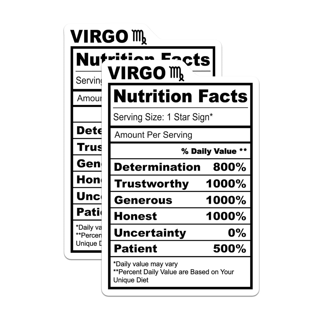 (2 Pack) Virgo Nutrition Facts Magnets - Zodiac Sign - Astrology Refrigerator Magnets - 5" On Longest Side - Premium Magnet - for Cars, Refrigerators, Toolboxes, Lockers - Made in USA - MAG15861