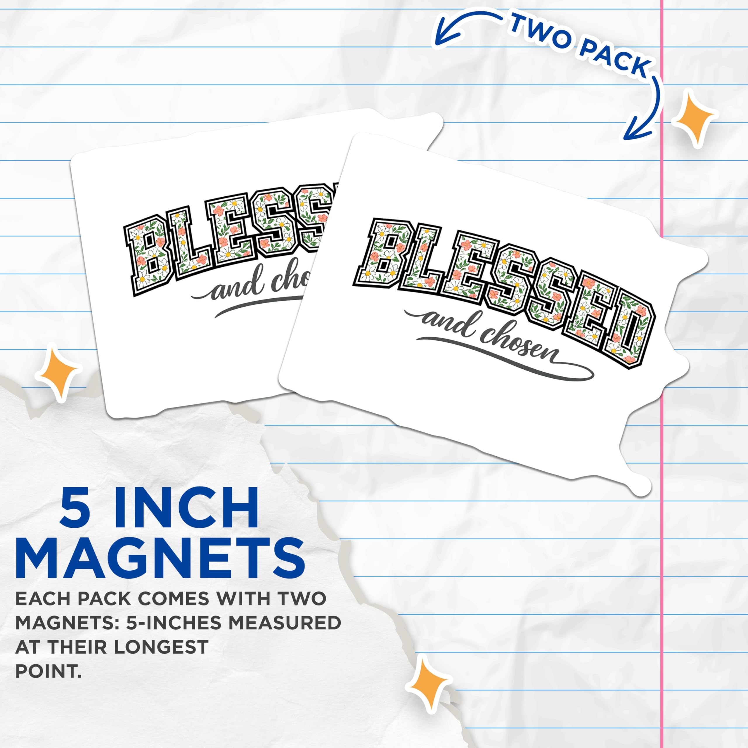 (2 Pack) Blessed Chosen Magnets - Floral Faith Decor - Inspirational Spiritual Affirmation - 5 Inches On Longest Side - Thick Durable Magnet - Made in USA - MAG22213
