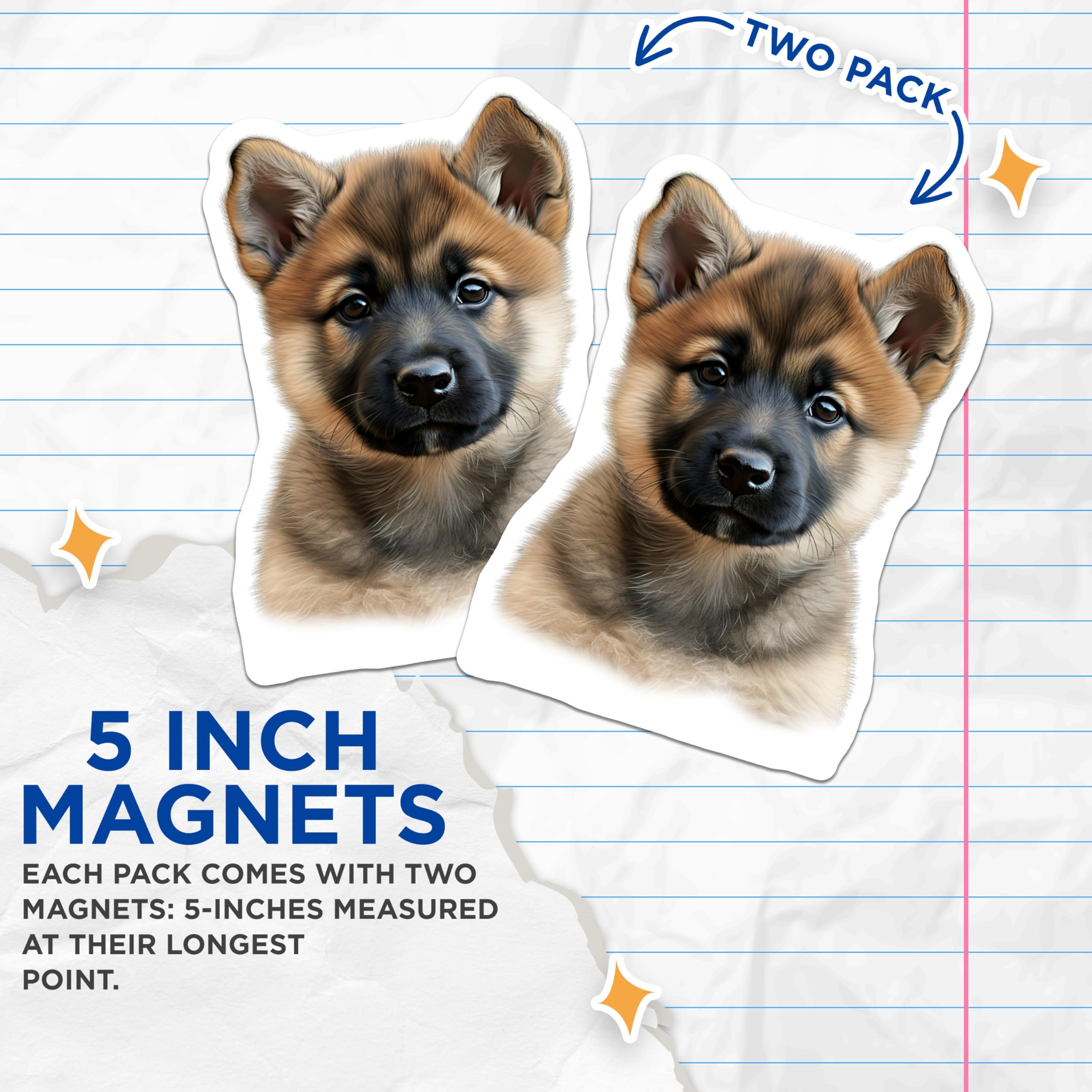 (2 Pack) Cute German Shepherd Puppy Magnets - Dog Mom Present - Animal Lover Decor - 5 Inches On Longest Side - Thick Durable Magnet - Made in USA - MAG28986