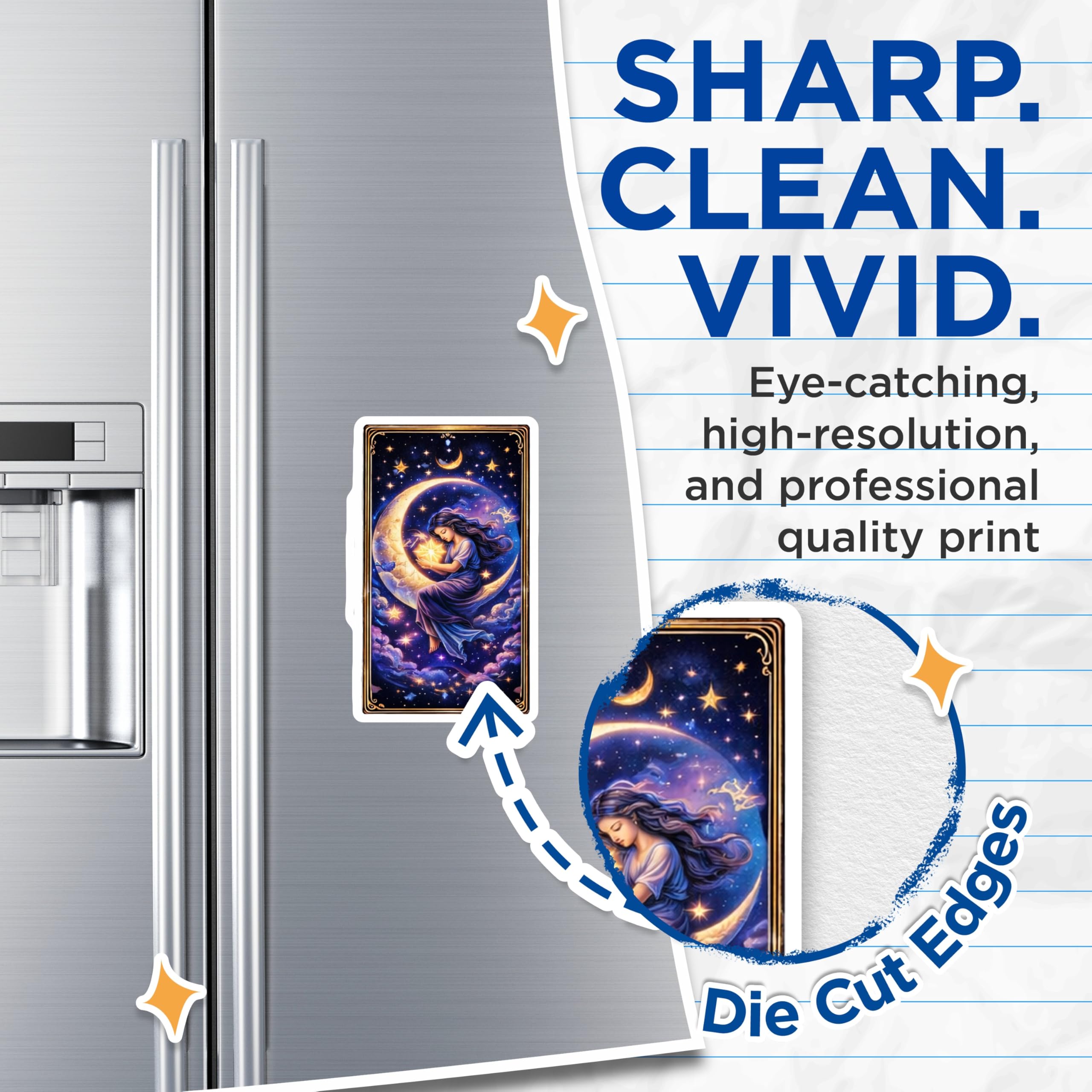 (2 Pack) Celestial Woman Magnets - Moon and Star Art - Cosmic Home Decor - 5" On Longest Side - Premium Magnet - for Cars, Refrigerators, Toolboxes, Lockers - Made in USA - MAG15491