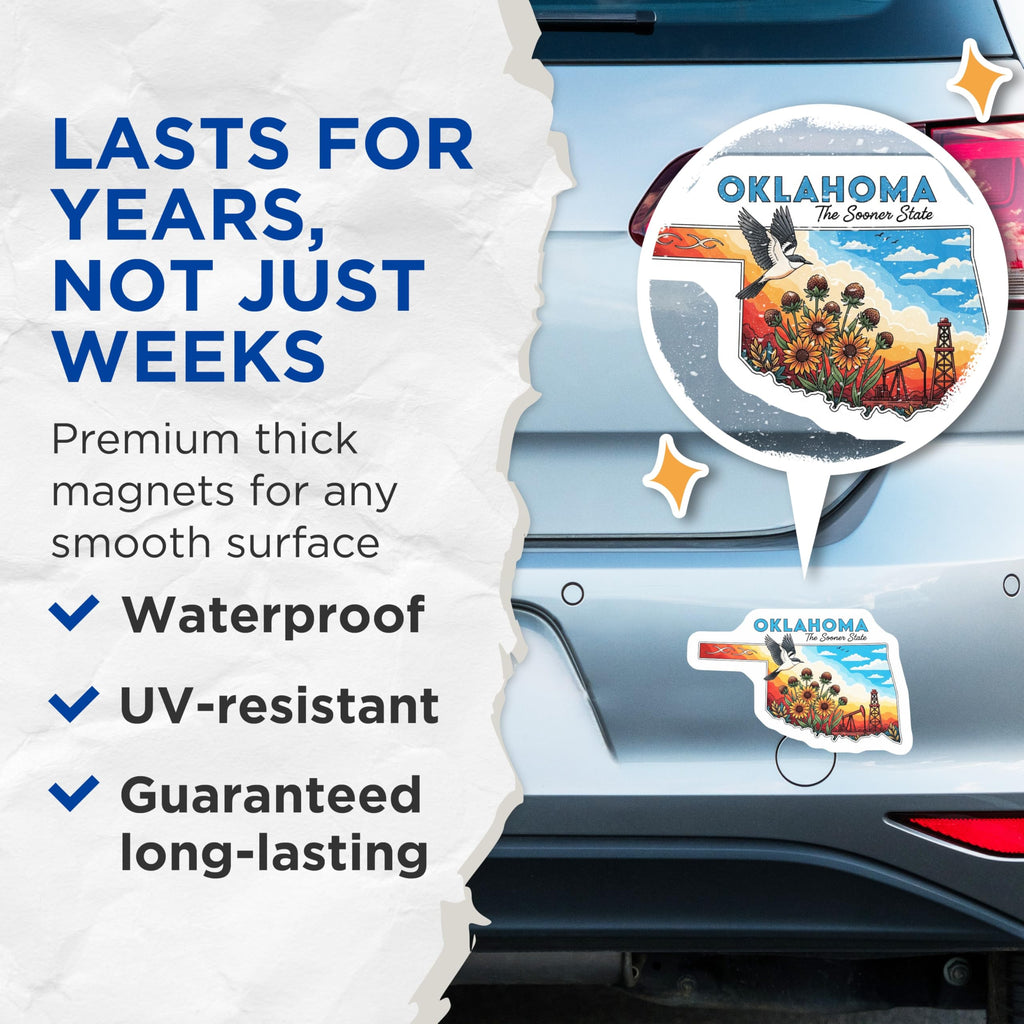 (2 Pack) Oklahoma Magnets - Sooner State Decor - Route 66 Home Magnets - 5" On Longest Side - Premium Magnet - for Cars, Refrigerators, Toolboxes, Lockers - Made in USA - MAG18509