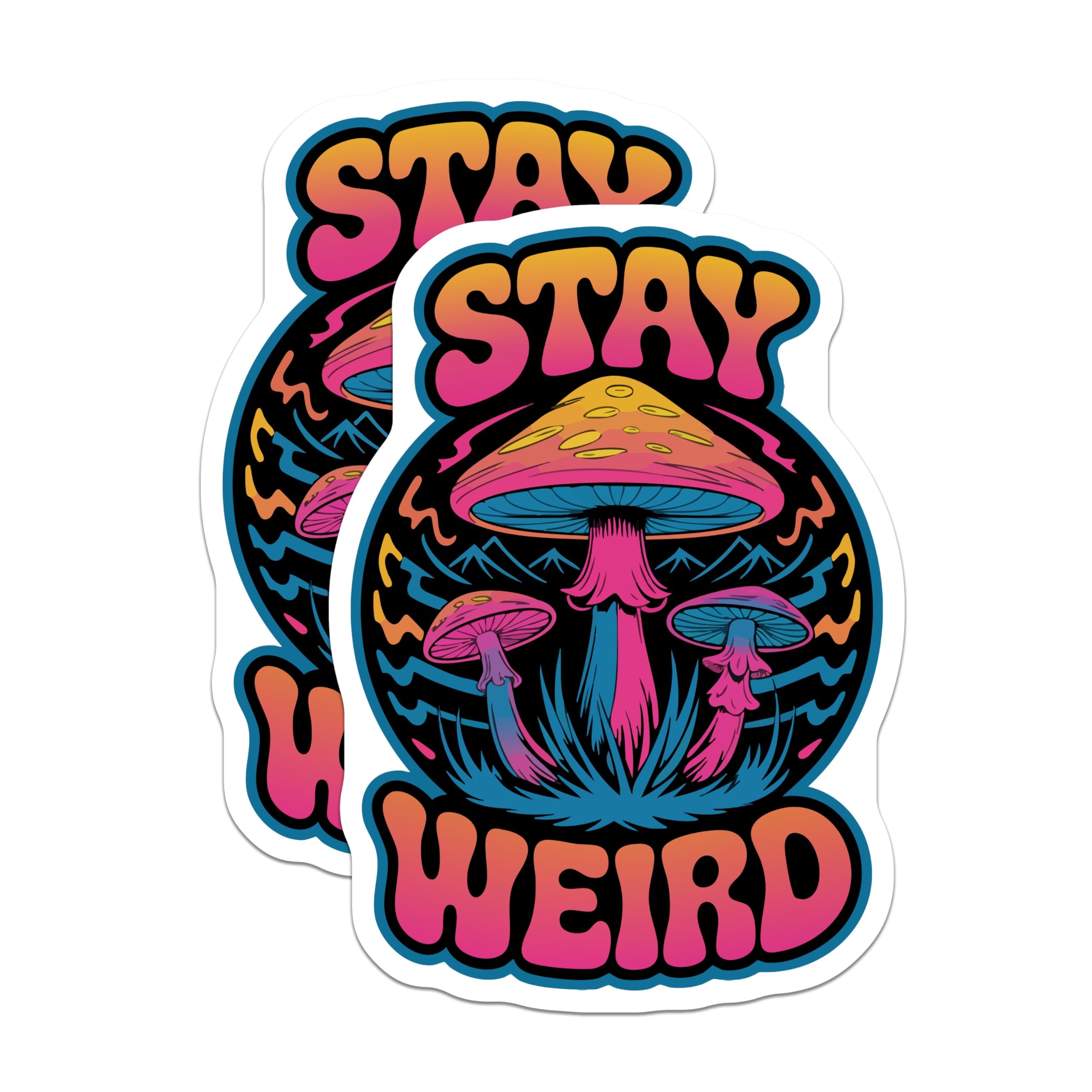 (2 Pack) Stay Weird Magnets - Psychedelic Mushroom Decor - Retro Hippie Fridge Art - 5 Inches On Longest Side - Thick Durable Magnet - Made in USA - MAG22104