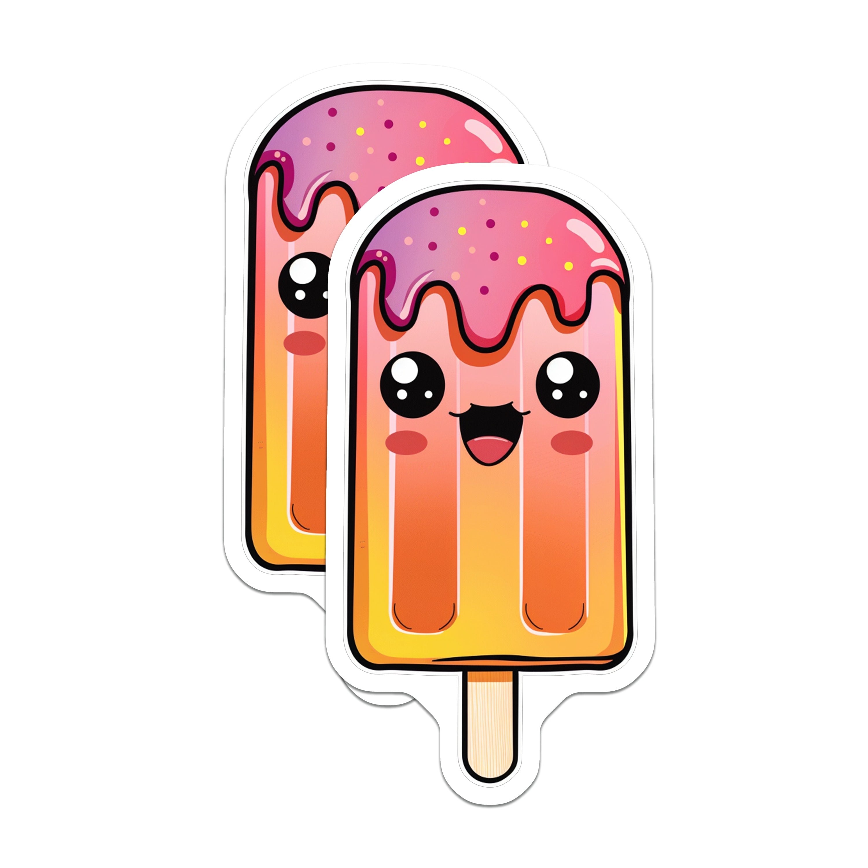 (2 Pack) Kawaii Popsicle Magnets - Cute Ice Pop Decor - Happy Summer Fridge Art - 5 Inches On Longest Side - Thick Durable Magnet - Made in USA - MAG36620