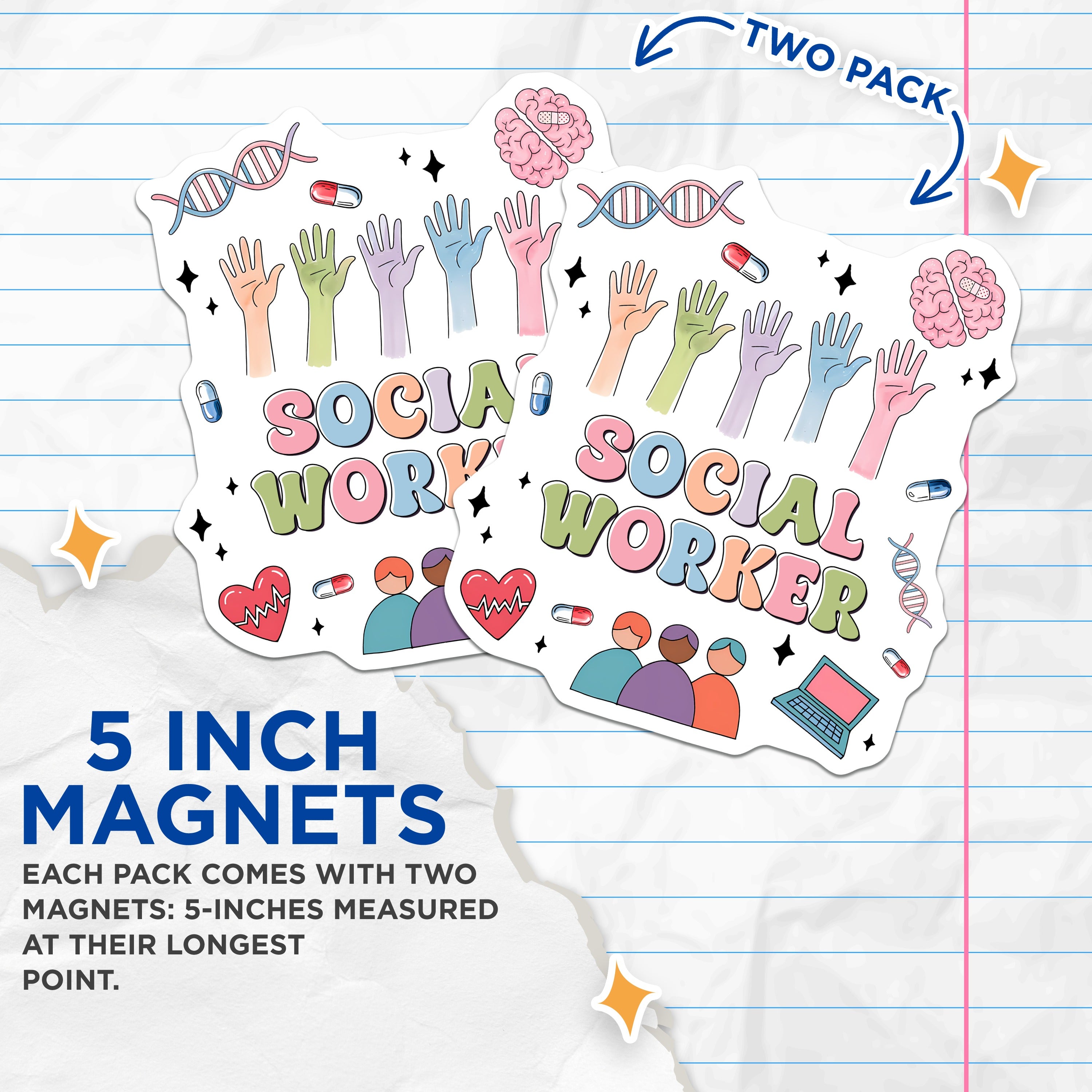 (2 Pack) Social Worker Magnets - Mental Health Support - Community Advocate Appreciation - 5 Inches On Longest Side - Thick Durable Magnet - Made in USA - MAG39402