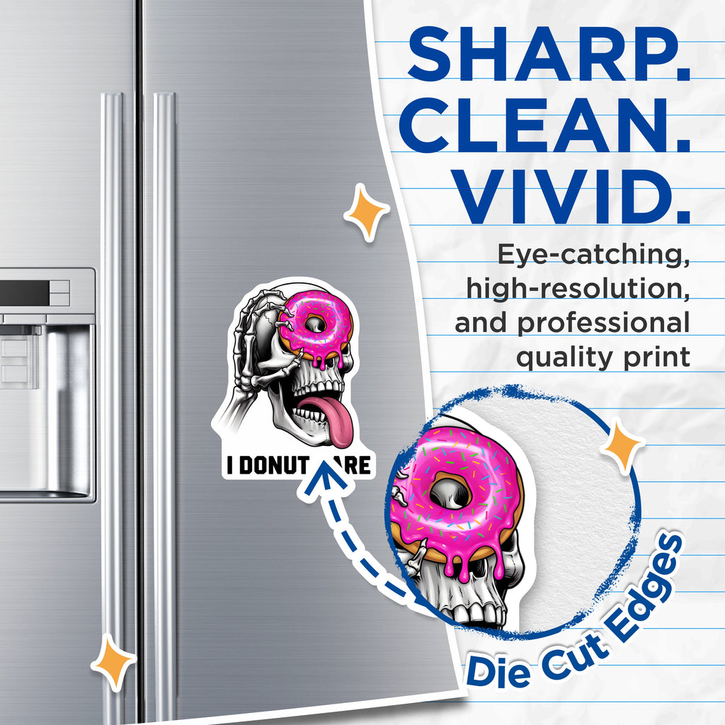 (2 Pack) I Donut Care Magnets - Funny Skeleton Donut Art - Sarcastic Humor Decor - Quirky Fridge Accessory - 5 Inches On Longest Side - Thick Durable Magnet - Made in USA - MAG39613
