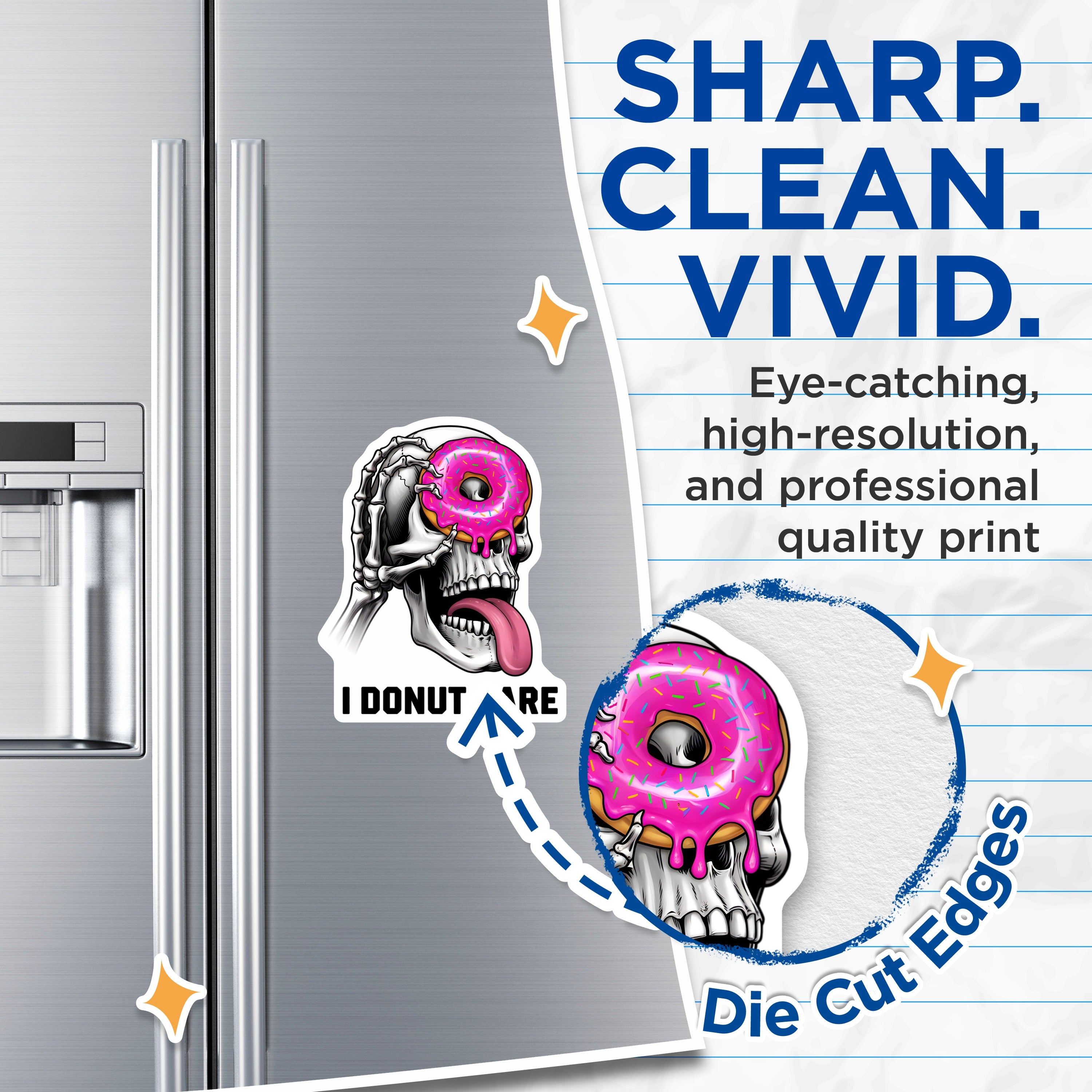 (2 Pack) I Donut Care Magnets - Funny Skeleton Donut Art - Sarcastic Humor Decor - Quirky Fridge Accessory - 5 Inches On Longest Side - Thick Durable Magnet - Made in USA - MAG39613