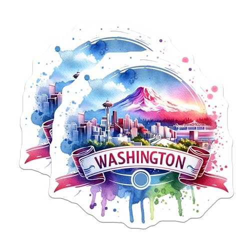 (2 Pack) Washington State Souvenir Magnets - Scenic USA Travel Collectibles - Seattle Skyline Decor - Washington Artwork - 5" On Longest Side - for Cars, Fridges, Toolboxes - Made in USA - MAG7212