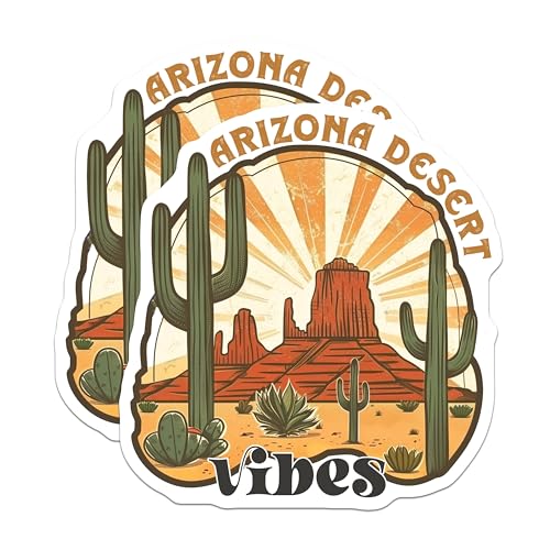 (2 Pack) Arizona Desert Vibes Magnets - Southwest Cactus Design - Retro Desert Scene Magnets - 5" On Longest Side - for Cars, Fridges, Toolboxes - Made in USA - MAG4314